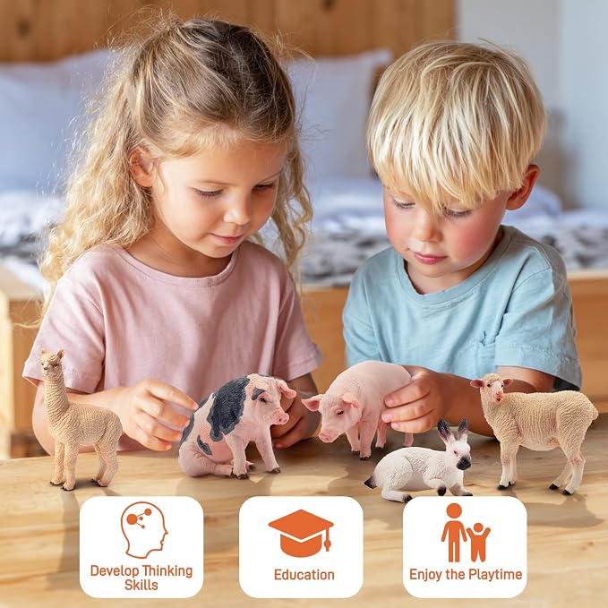 Toymany Realistic 17PCS Farm Animal Figurines Set with Fence, Includes Pigs, Sheeps, Alpaca and Rabbits Figures, Educational Toy Easter Bunny Figures Cake Toppers Birthday Gift for Kids Toddlers
