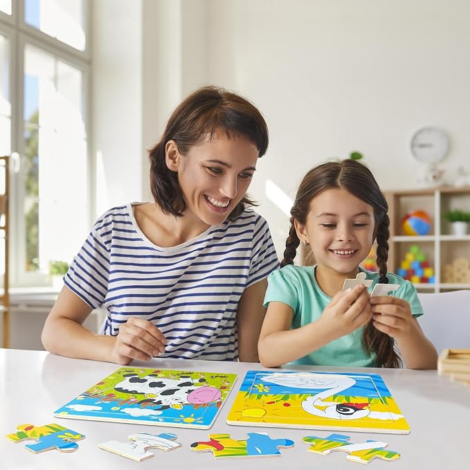 Sealive Puzzles for Kids Ages 3-5, Wooden Animal Puzzle Set, 3 Pack 9-Piece | Jigsaw Puzzles for Preschool Learning, Screen-Free Play, Fine Motor Skills Practice, Educational Gift for Boys and Girls