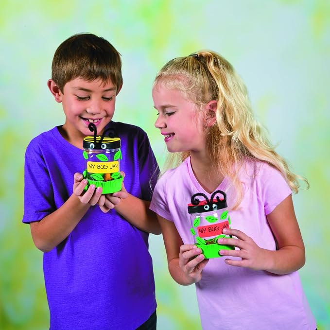 Fun Express Bug Catcher Kit for Kids - Makes 12 Bug Jars with Craft Supplies | Bug House Container with Ventilated Lids for Lightning Bug Catching | VBS Crafts, Bug Party Favors & Nature Explorer Kit