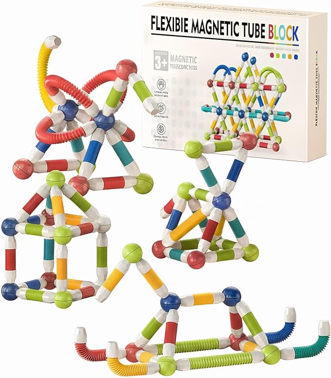 85PCS Extendable Magnetic Toy Montessori Toys for Boys & Girls | Toy Magnetic Building Sets,STEM Education Building Blocks,Pop Tubes & Balls,Sensory Toys,3+ Year Old Toddlers
