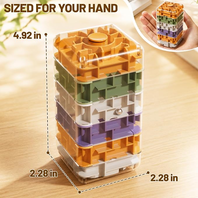 6 Layer 3D Rolling Ball Maze Cube, 2 in 1 Spin Fidget Toy for Kids | Fidget Toy and Stress Toy, 3D Brain Teaser Puzzle Game Portable Activity Toy Birthday Gifts for Kids Ages 3-7+ Boys Girls