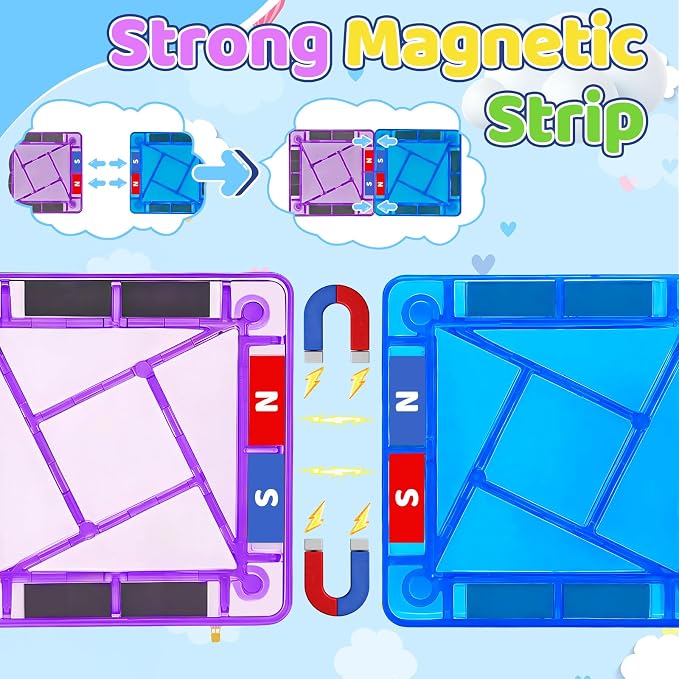 Mini Travel Magnetic Tiles,1.5Inch Magnet Building Blocks Toddler Essentials Set Portable Construction Toys for Airplane Car Kid Aged 3+ Birthday Gift