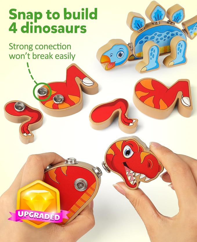 Coogam Dinosaur Snap Together Building Toys, Wooden Take Apart Dinosaur Playset, STEM Montessori Educational Fine Motor Skill Toy Gift for 3 4 5 Years Old Kids | STEM Montessori Educational Fine Motor Skill Toy Gift for 3 4 5 Years Old Kids