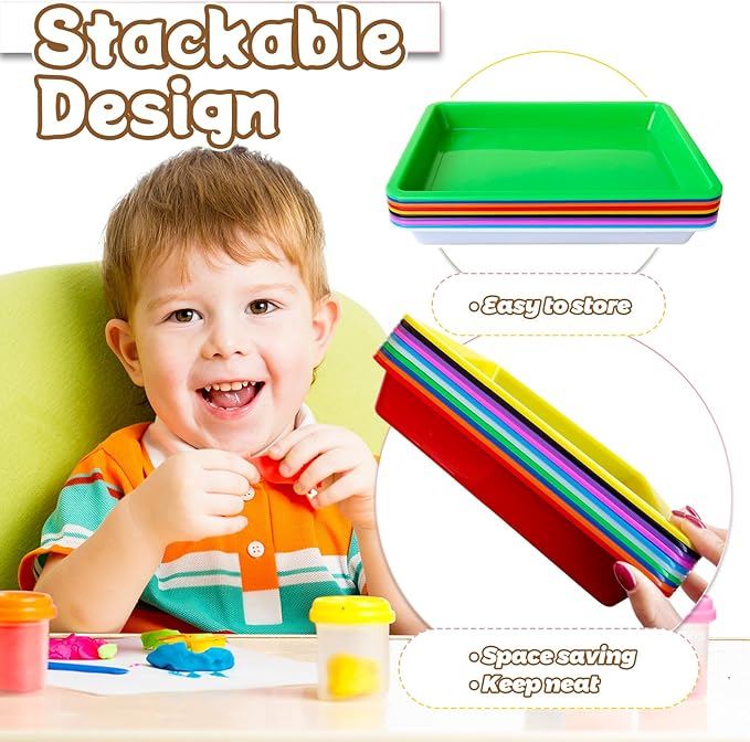 10 Pack Multicolor Plastic Art Trays,10 Colors Activity Crafts Tray,Colorful Art Organizer Trays,Art Serving Tray for DIY Projects,Painting,Beads,Home School Crafts