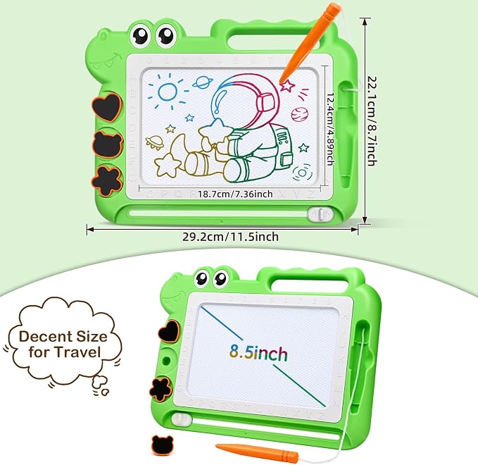 AiTuiTui Dinosaur Magnetic Drawing Board for Toddlers Ages 2-4, Green | Doodle Board Toddler Toys, Educational Learning Kids Gift for 3 Year Old Boys Girls, Color Sketch Writing Pad Travel Games