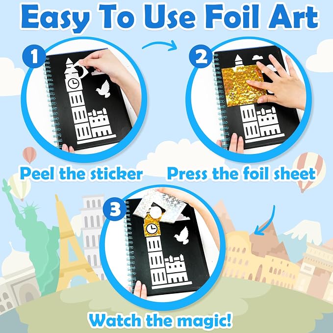 FUNNYB&G Foil Art Craft Kit for Kids, Sparkly Birthday Gift Toy for Kids | No Mess, Kids Ages 4-10 Create Sparkling Artwork, A Creative Gift for Birthdays, Holidays, Travel Activities,Screen-Free Fun.