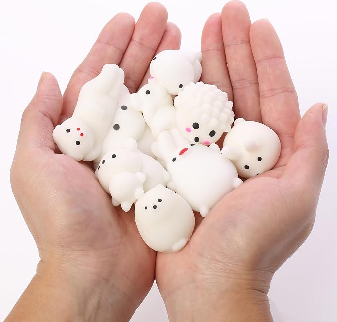 Mr. Pen- White Animal Squishy Toys, 12 Pack | Washable Twistable Stretchy Squishies, Soft Stress Relief Sensory Toys for Squeezing, Party Favors