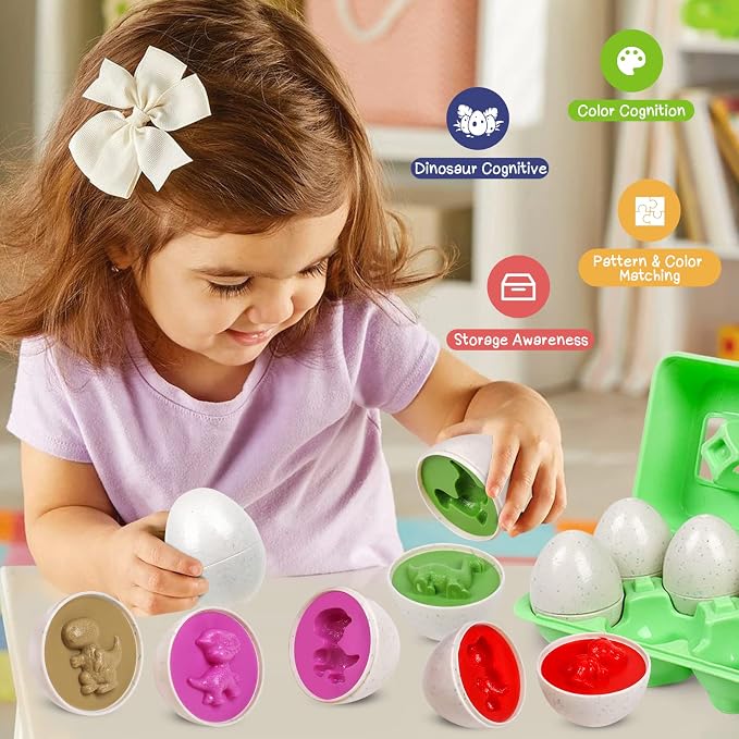 Dinosaurs Eggs,Egg Toys for Toddlers,Montessori Geometric Egg Puzzle Toy Early Educational Learning Color Sorting & Shape Matching Easter Basket Stuffers Gifts for Boys Girls