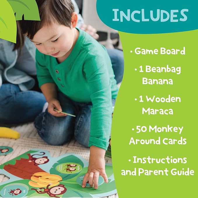 Peaceable Kingdom Deluxe Monkey Around First Game for Toddlers | Deluxe active first game for toddlers—dance and play with beanbag banana and maraca. Cooperative bonding, ages 2+