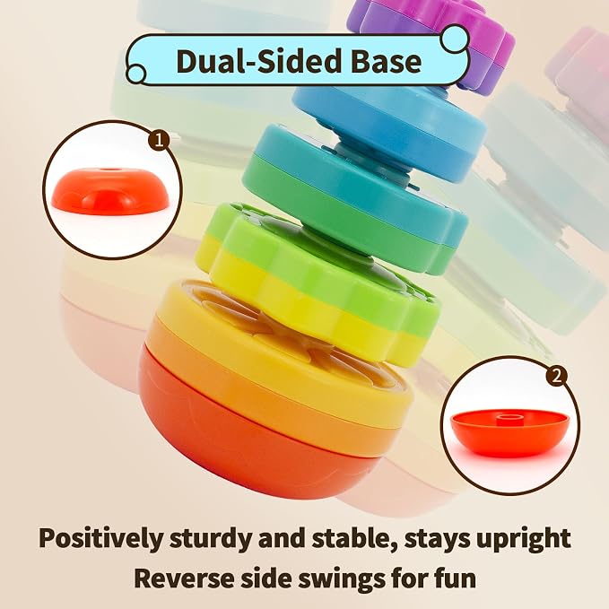 Spinning Stacking Toys for 1-3, Toddler Toy | Montessori Toys for 1 Year Old, Ring Stacker Baby Toy, Sensory & Fine Motor Skills, Gift for Toddlers Boys Girls