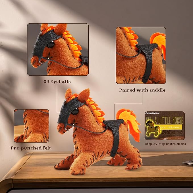 IROLEHOME 5-Pc Pony Sewing Kit for Kids Ages 8-12 Beginner Felt Craft Kits | Learn to Sew Craft Kit for Kids DIY Stuffed Horse Dolls - Montessori Educational Toys Gifts for Toddlers Fine Motor Skills