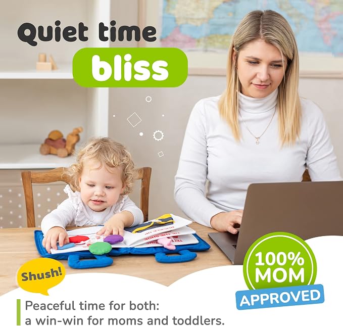 Toddler Travel Toys for Airplane and Car Rides, Busy Book for Toddlers 1-3 | Quiet Book Plane Toys for 1 Year Old, Montessori Activity Book with All Parts Attached, Screen Free Toy Gift
