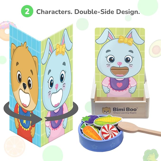 Wooden Feeding Toy - Montessori Scooping & Fine Motor Toy for Toddlers 1-4 | Speech Therapy & Occupational Therapy Pretend Play Food Set | 27 Foods, Spoon & Bowl