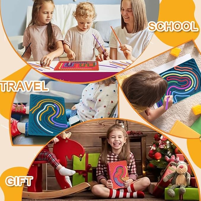 Sensory Activity Board, Sensory Fidget Toys for Kids Adults, Stress Relief | Quiet Sensory Toys, Fidget Toys for Adults and Kids, 14 Colorful Strings, Screen-Free Travel Activity for Car and Airplane