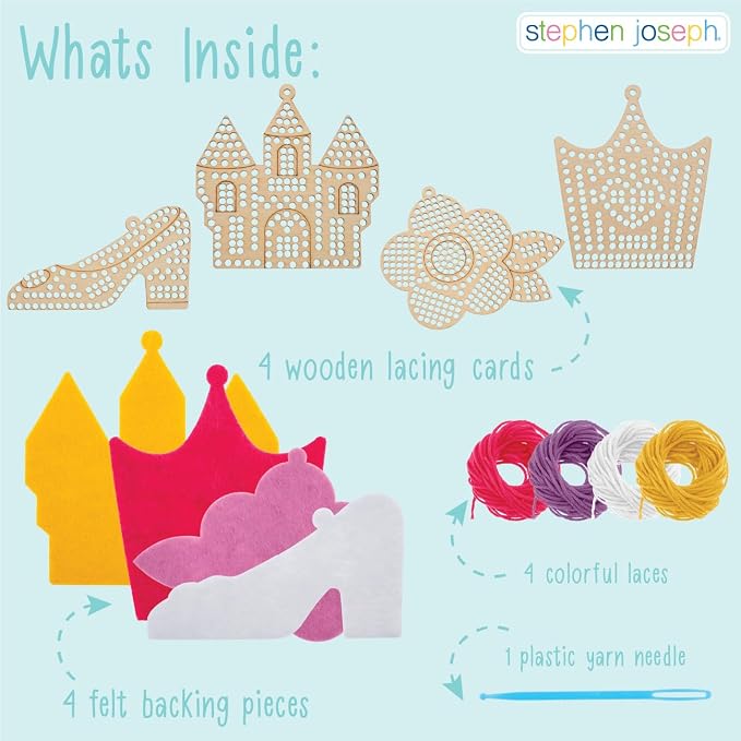 Stephen Joseph, Set of 4 Wooden Lacing Cards - Gifts for Girls Boys - Craft Activities Party Supplies for Toddler Kids, Rainbow