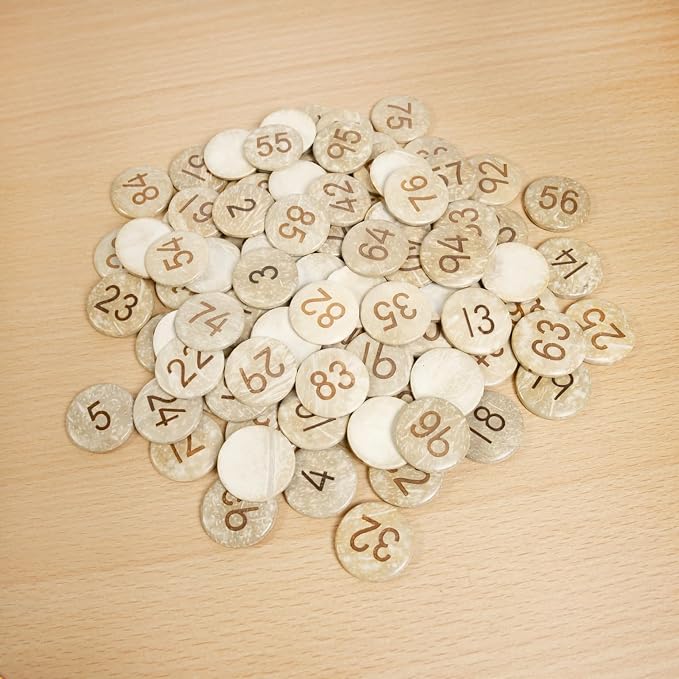 Craftplay Coconut Shell Number Counters 1-100 | Set of 100 | Eco-Friendly | Math Manipulatives | Natural Loose Parts disks for Early Childhood