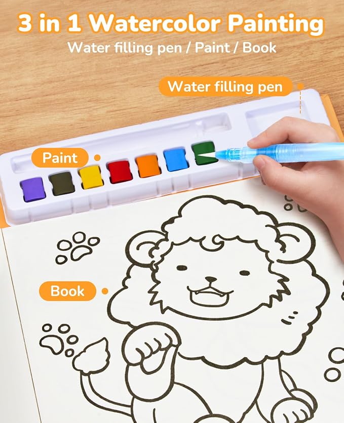JoyCat Paint with Water Coloring Books for Toddlers (Common Knowledge) | Watercolor Painting Set for Kids Ages 3-5 & 4-8, Arts & Crafts Drawing Activity Travel Toy, Birthday Gifts for Boys & Girls
