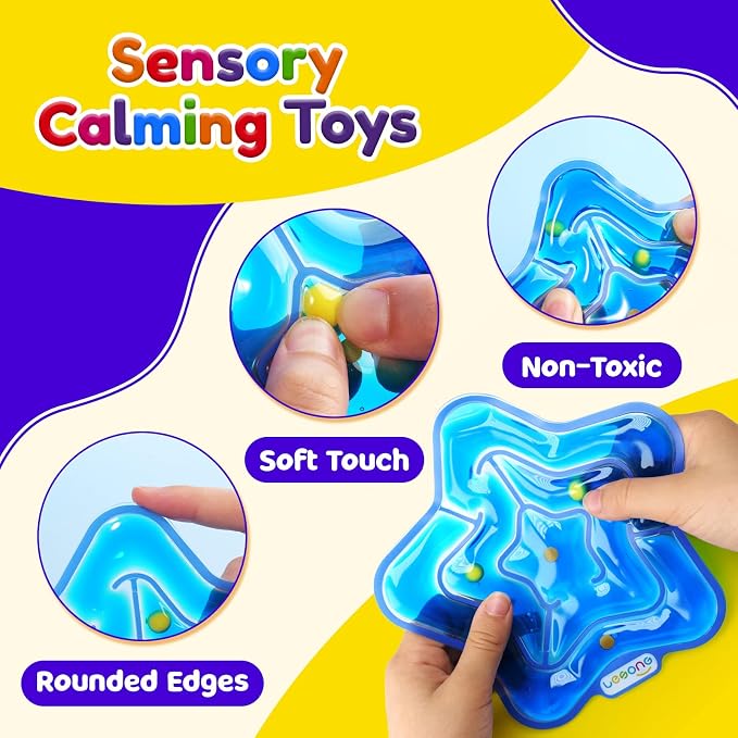 LESONG Sensory Fidget Toys for Kids: 4 Pack Squishy Gel-Filled Fidget Maze for Special Needs - Calming Sensory Toys for Autism ADHD Classroom Prizes - Travel Games for Boys Girls Car Road Trips
