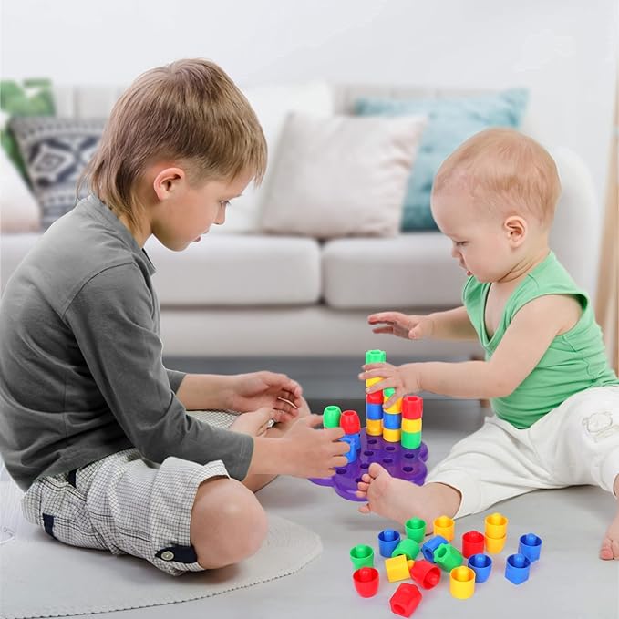 My First Pegs Playset, Large Colored and Fun Shape Stacker Plastic Pegs, Baby and Toddler Peg Board Toys, Play and Learn STEM Toy, Fine Motor Skills, Ages 18m+