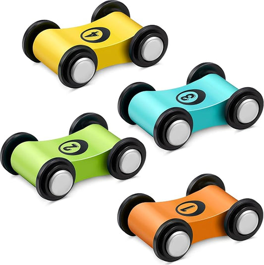 Zhanmai 4 Pieces Wooden Mini Car Ramp Race Track Toys for Aged 1 2 3, Race Party Present Wooden Car Ramp Mini Racer Play Set Replacement