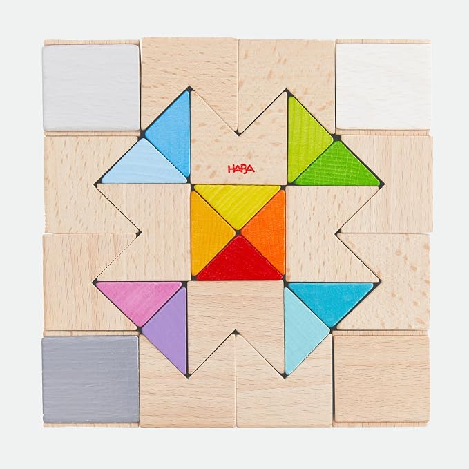 HABA Creative Building Blocks - Colourful Building Set with 32 Wooden Building Blocks & 10 Template Cards - Promotes Creativity, Spatial Thinking & Fine Motor Skills - From 4 Years - 2012606001