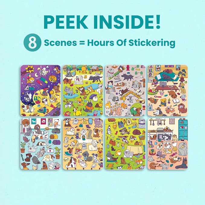 Cupkin Dog Coloring & Sticker Activity Book | 300+ Stickers | Spiral-bound kids craft format with 8 scenes, 8 art pages, side-by-side viewing, and an easy-peel design for ages 2–8