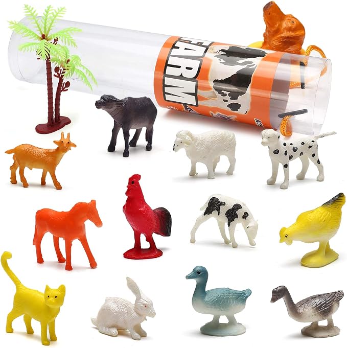 82 Pack Assorted Mini Animal Figures, Small Animals Toys for Sensory Bin | 6 Tubes Plastic Animals with Realistic Farm, Dinosaur, Insect, Ocean Sea, Zoo and Dog Figures as Cupcake Topper Party Favor