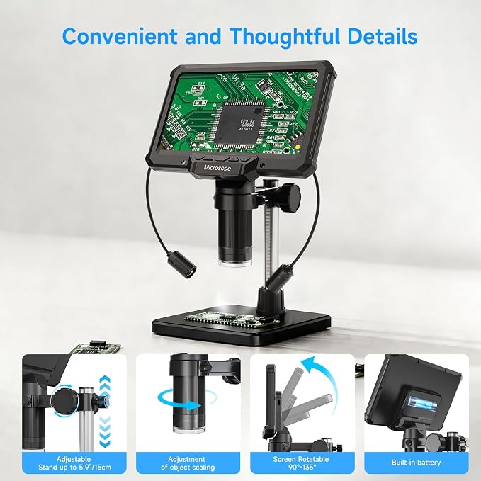 Digital Microscope for Adults Kids 7inch Screen Coin Magnifier Microscopes for Error Coins PCB, Bugs, STEM Learning, Soldering Electronics Microscopes Camera