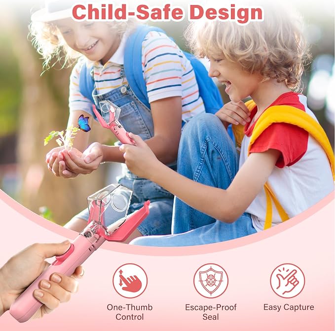 Bug Catcher for Kids, Insect Trap Kit with 6X Magnifier Glass - STEM Educational Exploration Tool for Indoor and Outdoor,Christmas Birthday Gifts Toys for Adults, Boys, and Girls (Pink 2PCS)