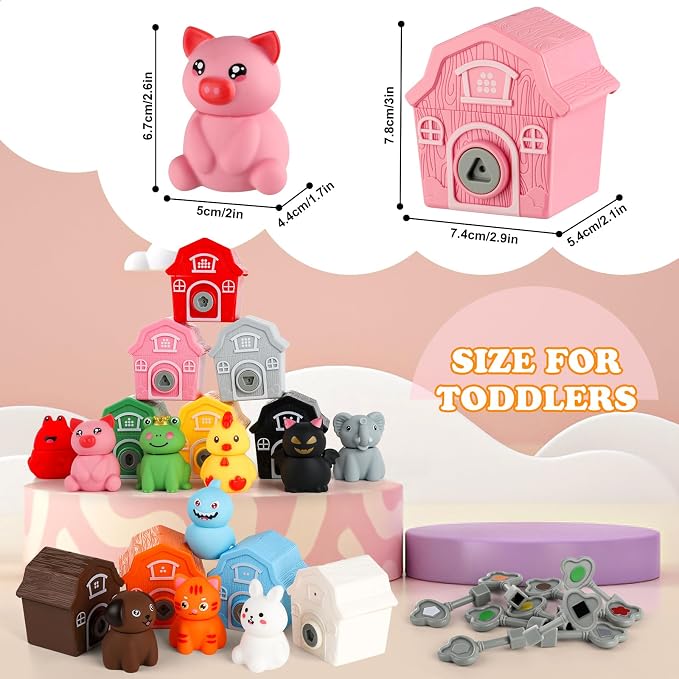 Grarain Toddler Farm Animals Toys, Upgraded Keys Barn Match Game, Montessori Educational Color Shape Sorting & Counting Learning Toy for Kids Boys Girls 3-6 Year Old, Fine Motor Gifts