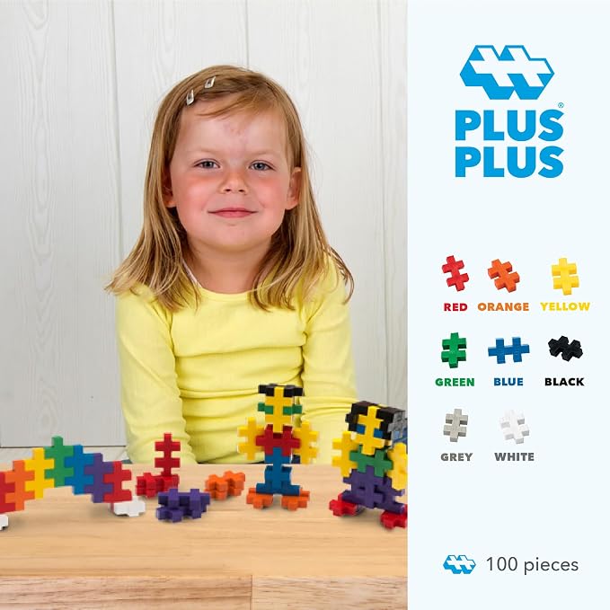 PLUS PLUS Big 100 Piece, Basic Color Mix - Large Blocks for Toddlers | Quiet Stem Toys for Toddlers, Prek Classroom Essentials, Waffle Blocks Jumbo, Stem Bins for Classroom, Sensory Bins