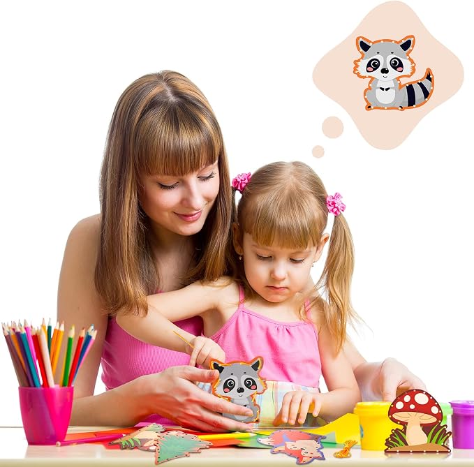 Pajean 10 Pcs Kids Lacing Cards Double Sided Animal Sewing Cards Kits 10 Styles Lacing Toy Crafts for Toddler Ages 6+ Developing Imagination Preschool Learning Activity Supplies(Forest Animals Style)