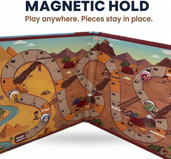 Travofun Exodus Magnetic Snakes and Ladders Bible Game Ages 5–8 | Magnetic snakes and ladders Bible board game for church, Sunday school, family game night and travel