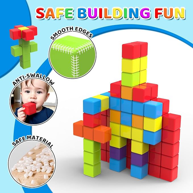 Magnetic Building Blocks, 1.65 inch Large Stacking Cubes for Toddlers 1-3 | Sensory & Montessori Toys for Boys & Girls 1 2 3 Years Old, Kids Travel Toys, Magnetic Cubes Birthday Gifts (36 PCS)