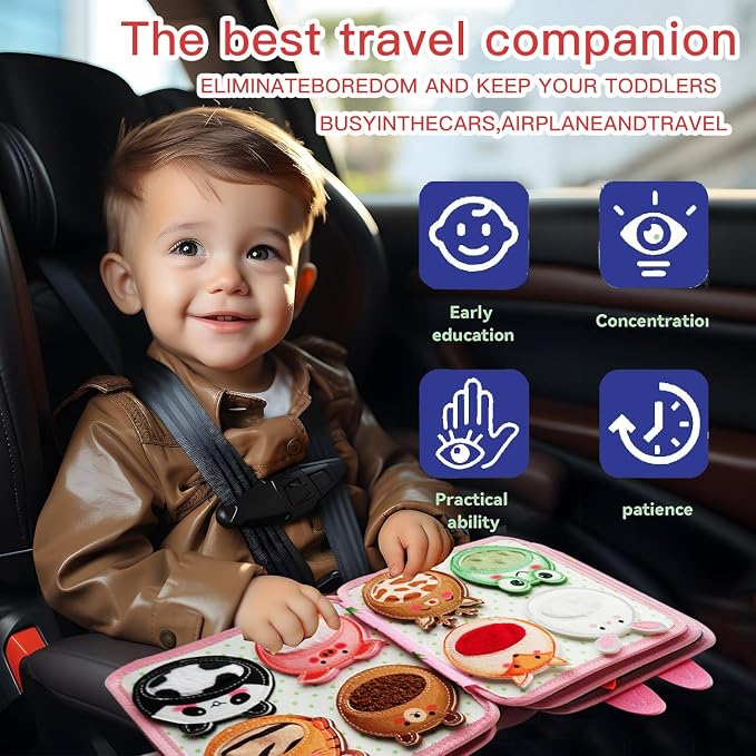 Busy Book for Toddlers 1-3 Years Old, Quiet Busy Board, Suitable for 1-Year-Olds, Montessori Toy, Birthday Gift for 1-Year-Old Boys and Girls, Felt Activity Book, Baby Travel Toy