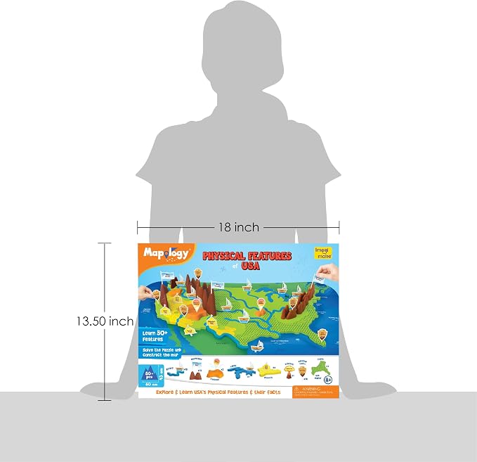 Imagimake Mapology Physical Features of USA, Geography Game for Kid Age 8+ | Educational 3D Jigsaw Puzzle, Learn Mountains, Rivers & Volcanoes, Back to School Gift for Boys & Girls Ages 8-12 Years Old