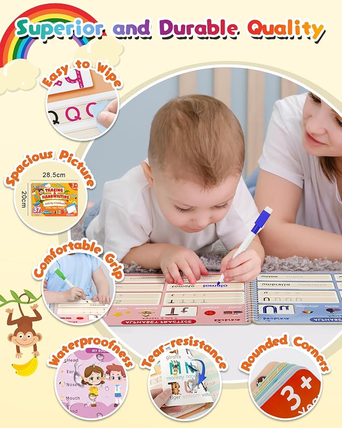 Preschool Learning Activities, 37 Themes Tracing Activity Books Ages 3-8 | Toddler Handwriting Practice Kindergarten Workbooks, Travel Game Toys for Road Trip Car Airplane,Gifts for Boys Girls