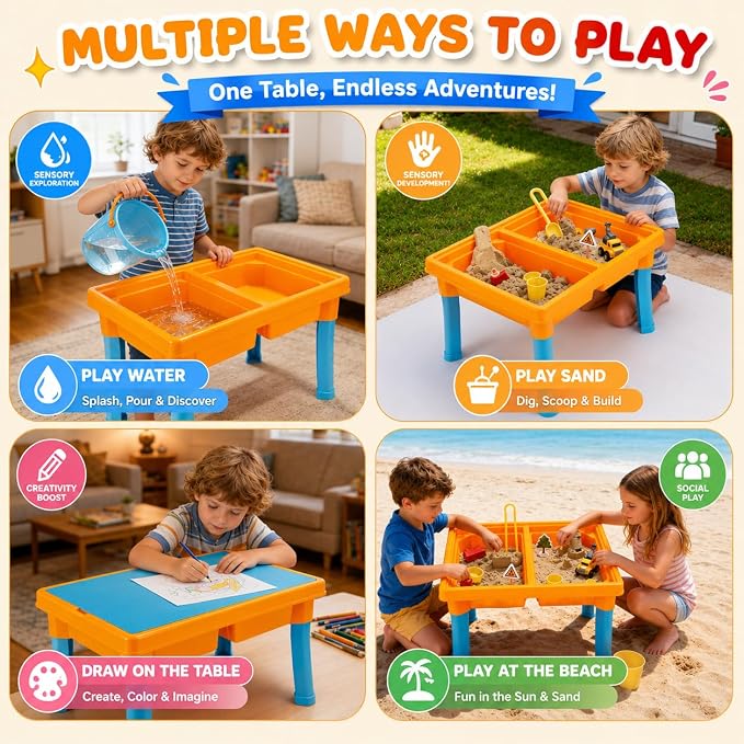 Carolart Construction Water & Sand Table, 2 in 1 Sensory Table Gift | Construction Firefighting Sensory Table with Lid, Standing Sensory Bin with Sensory Sand, Indoor Outdoor Kit for toddlers