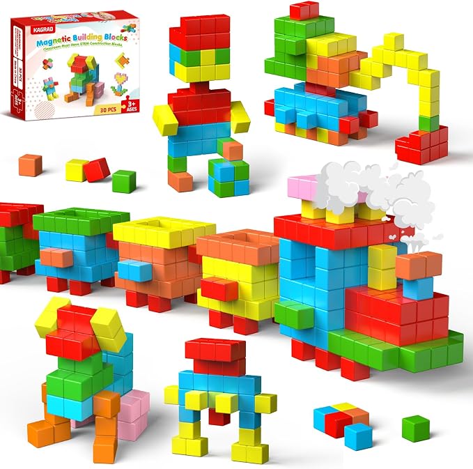Magnetic Blocks, 30 PCS Brightly Colored Magnetic Building Tubes, Preschool Classroom Must Haves Magnetic Sensory Autism Toys, STEM Kids Boys Girls Gifts for 3+ Year Old