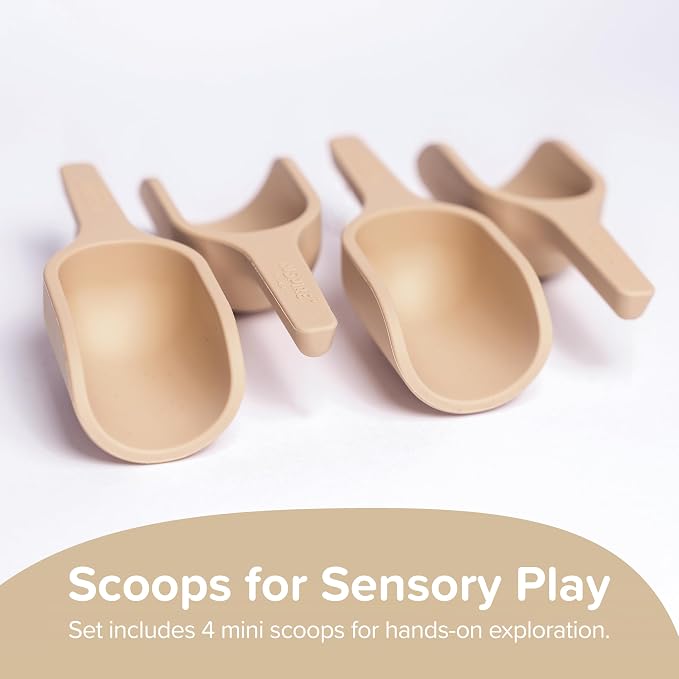 4 x Natural Mini Scoops for Messy Play | Kids Silicone Sensory Scoops | Kids Scoops Sensory Play | Messy Play Mud Kitchen Accessories | Suitable for 10 Months Plus | Tuff Tray Accessories