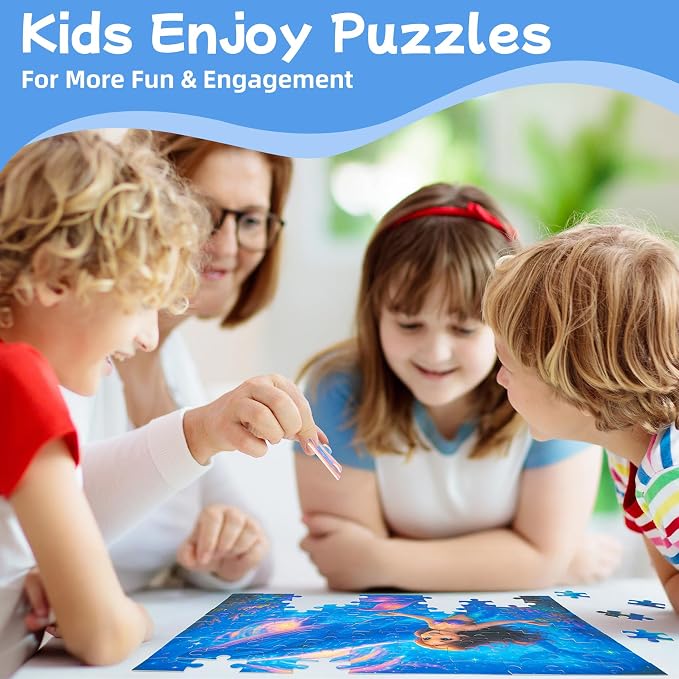 100 Piece Puzzles Mermaid and Whale Puzzle for Kids Ages 4-6 6-8 8-10 | Learning Educational Jigsaw Puzzles Toys with Full-size Poster, Holiday/ Birthday/Party/School Gifts for Children