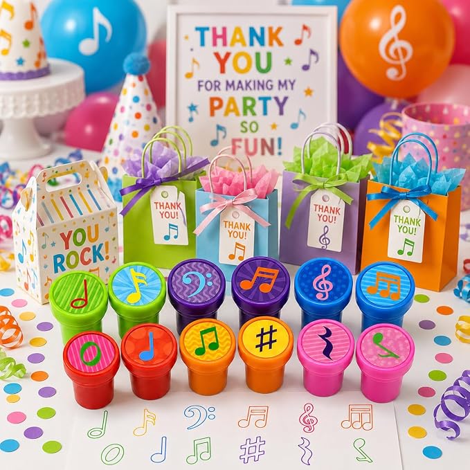Cinrobiye 24 Pcs Music Note Stampers Party Favor Set, Pre-Inked Musical Note Stamps for Kids, Music Theme Birthday Party Supplies, Classroom Rewards, Goody Bag Fillers, Piñata Fillers