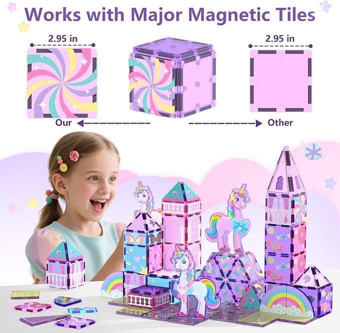 GobiDex Magnetic Building Blocks Unicorn Toys for Girls Age 4-6 | Princess Magnetic Tiles Building Toys for Kids Ages 4-8, STEM Magnet Toddler Set, Creative Birthday Gift for 3+ Year Old Girl