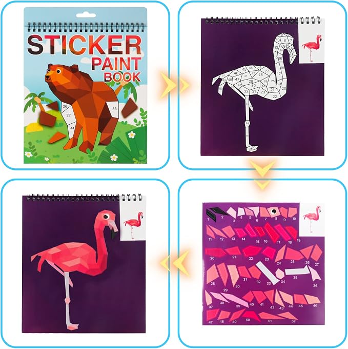 TPQKA 2PCS Crafts for Kids Ages 4-8,8-10 Sticker Paint Number Books Sticker Books for Kids Animal and Ocean Stickers for Birthday Easter Party Favor Road Plane Car Travel Activity (Ocean+Animal)