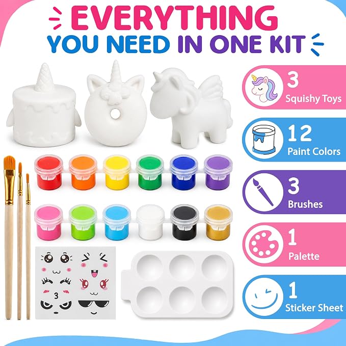 Jim&Gloria Paint Your Own Squishies, Jumbo Squishy Gifts for Girls and Boys 8 9 10 11 12 13 14, Arts and Crafts for Kids, Party Favors for Birthday, Christmas Gift for Kids, Pack of 3