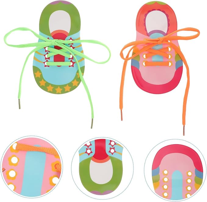 NUOBESTY Threading Toys 4 Pcs Shoelace Lacing Activity Set for Toddlers Early Childhood Education Hand-Eye Coordination Skill Development