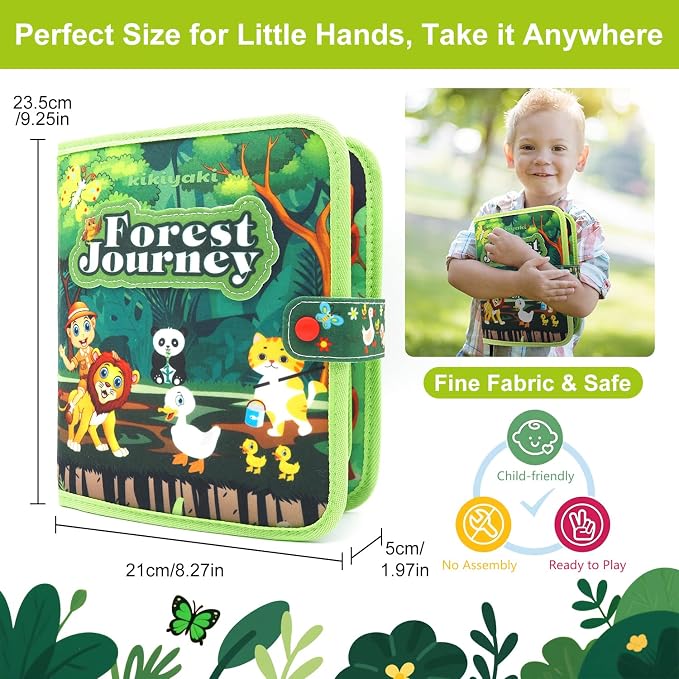 Busy Book for Toddlers 1-3, Montessori Toys Busy Board for 1 Year Old | Forest Story, Sensory, Early Learning, Baby Boys Girls Birthday Gifts, Felt Quiet Activity Books Airplane Car Travel Toy