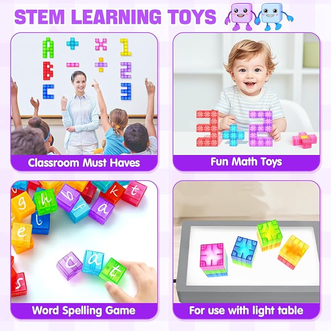 Feoxialy Magnetic Blocks 52pcs Translucent Magnetic Cubes Building Blocks | Digit Magnet Toys for Kids, Rainbow STEM Creativity Toys 3+ Year Old Boys & Girls Toddlers Kids Christmas Birthday Gifts