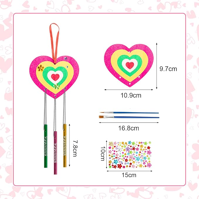 Fennoral 27 Pack Heart Wind Chime Kit for Kids Make You Own Double Side Wind Chimes DIY Colorful Wooden Art and Craft for Kids Mother's Day Party Decoration Mom's Birthday Gift from Kids