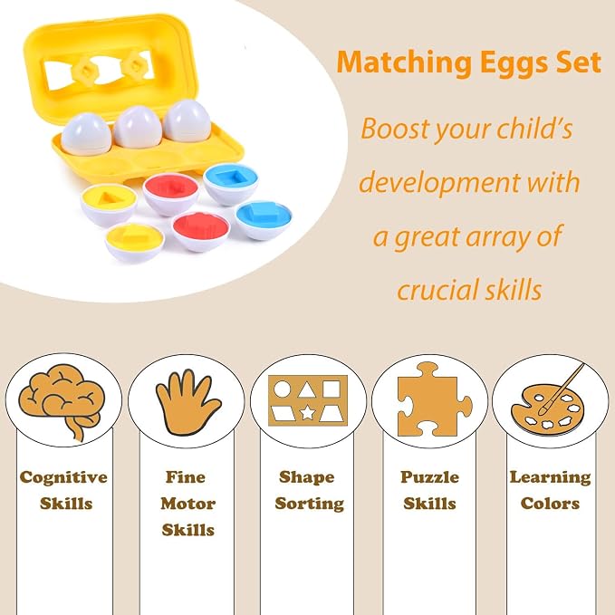 Hhyn Color Shape Matching Eggs, 6 Eggs | Preschool Learning Educational Sorting Easter Eggs Toys Gift Recognition Skills for Kids Boys Girls